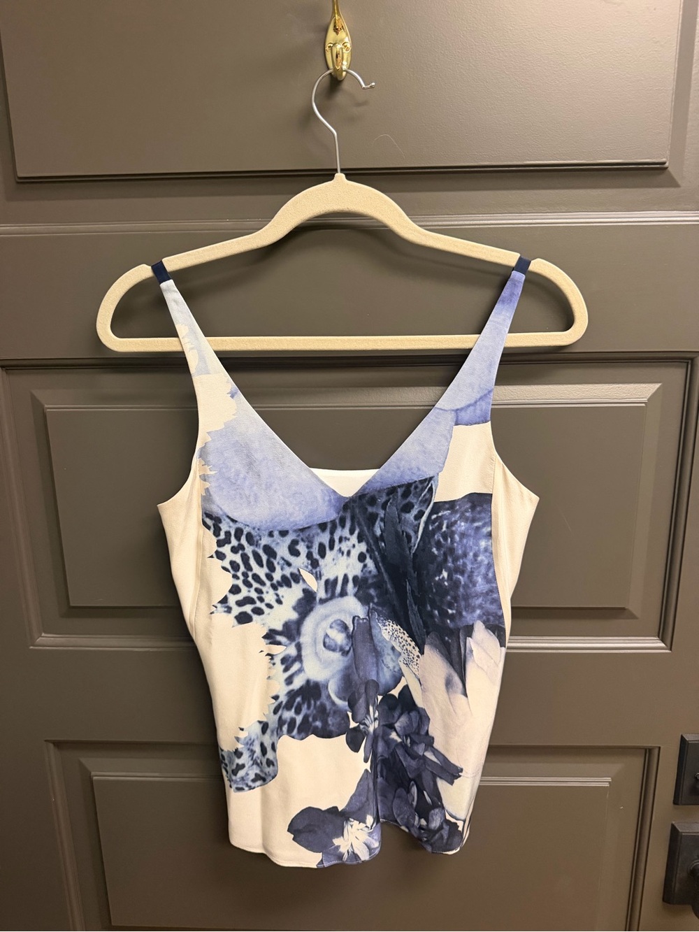 Tibi Strapless Floral Print Slip Dress in Blue and Cream